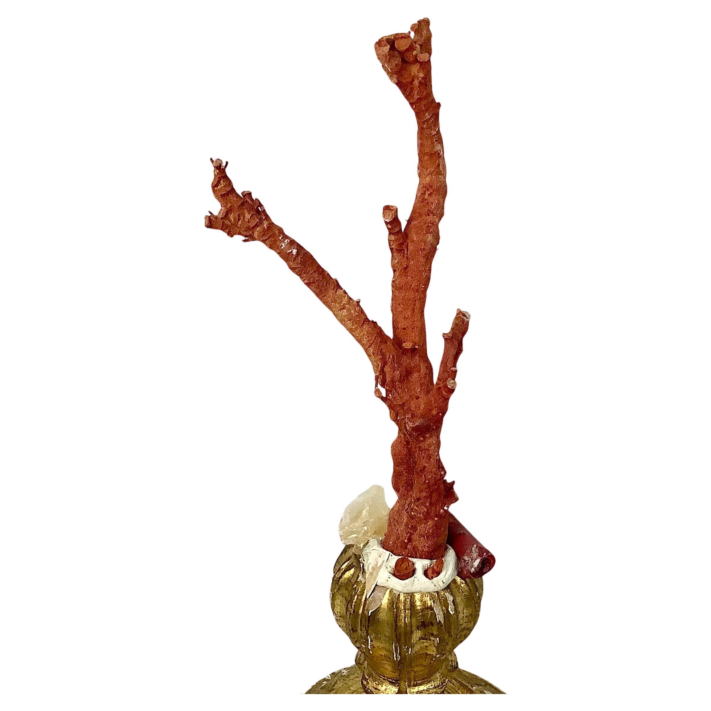 Natural Red Coral Mounted on 18th Century Giltwood Fragment In Good Condition For Sale In Bradenton, FL