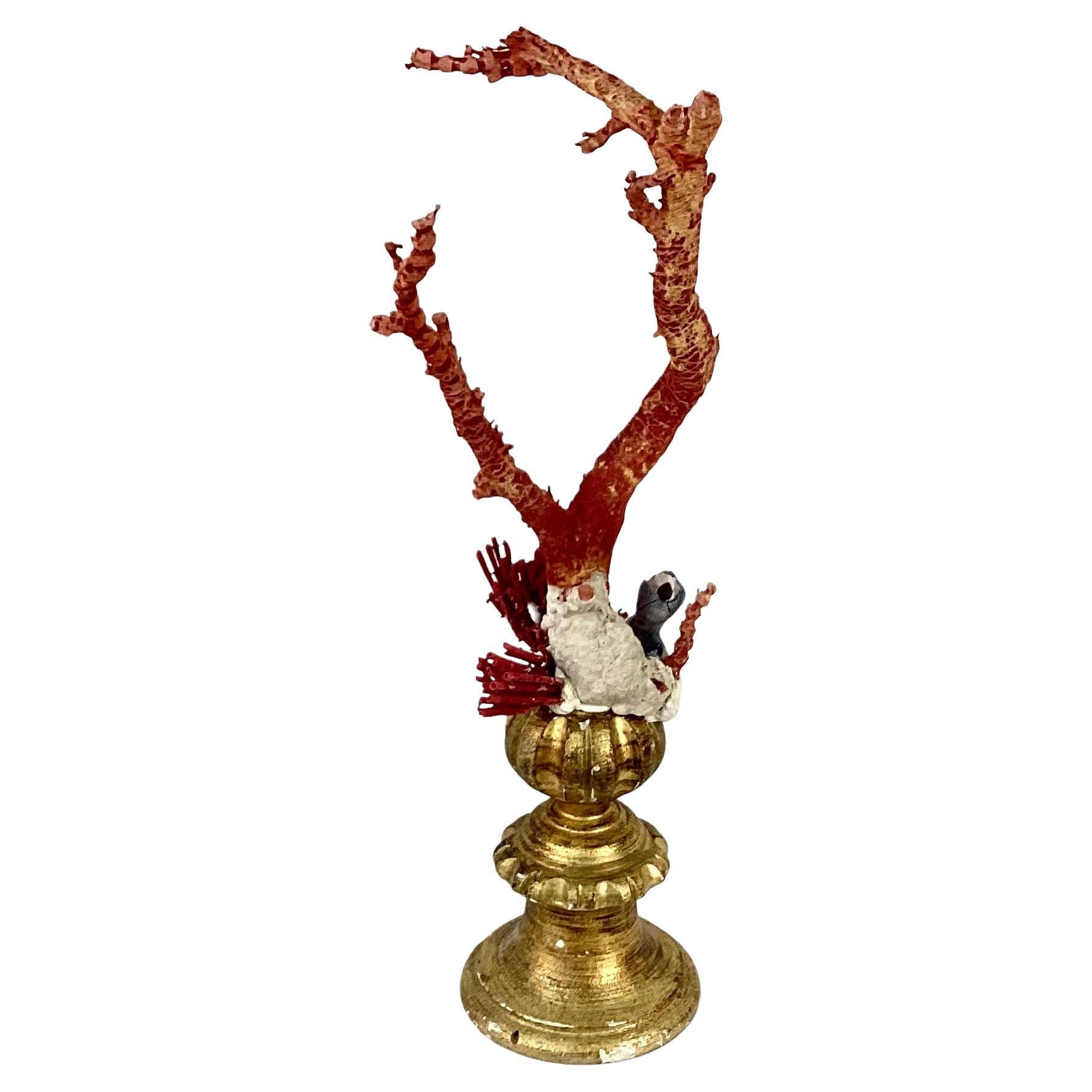 20th Century Natural Red Coral Mounted on 18th Century Giltwood Fragment For Sale
