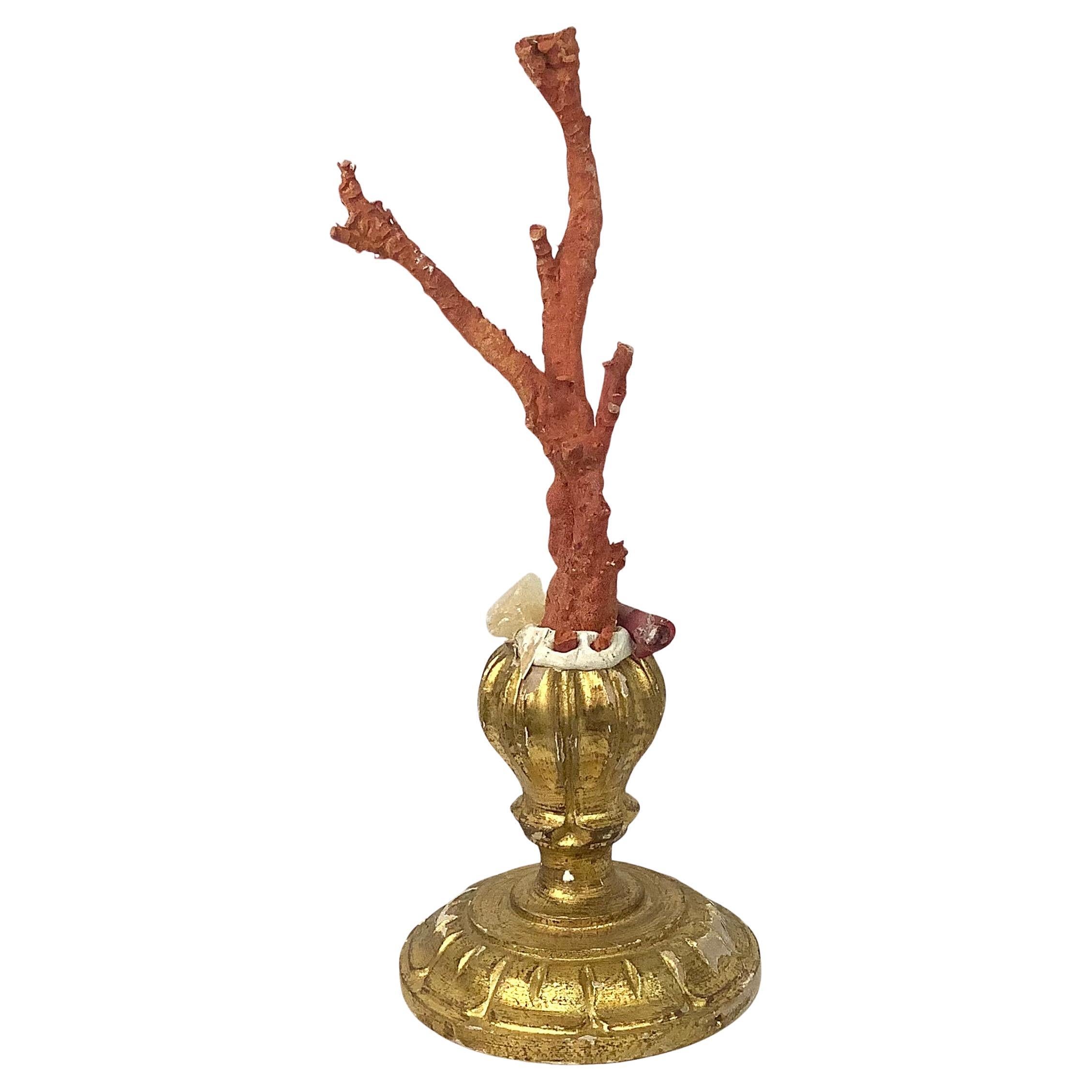 Natural Red Coral Mounted on 18th Century Giltwood Fragment For Sale 2