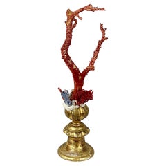 Natural Red Coral Mounted on 18th Century Giltwood Fragment