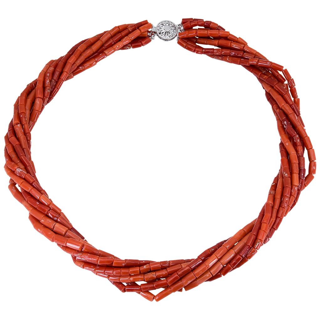 Natural Red Coral Multi-Strand Necklace