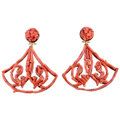 Natural Red Coral Tortoise Shell Earrings