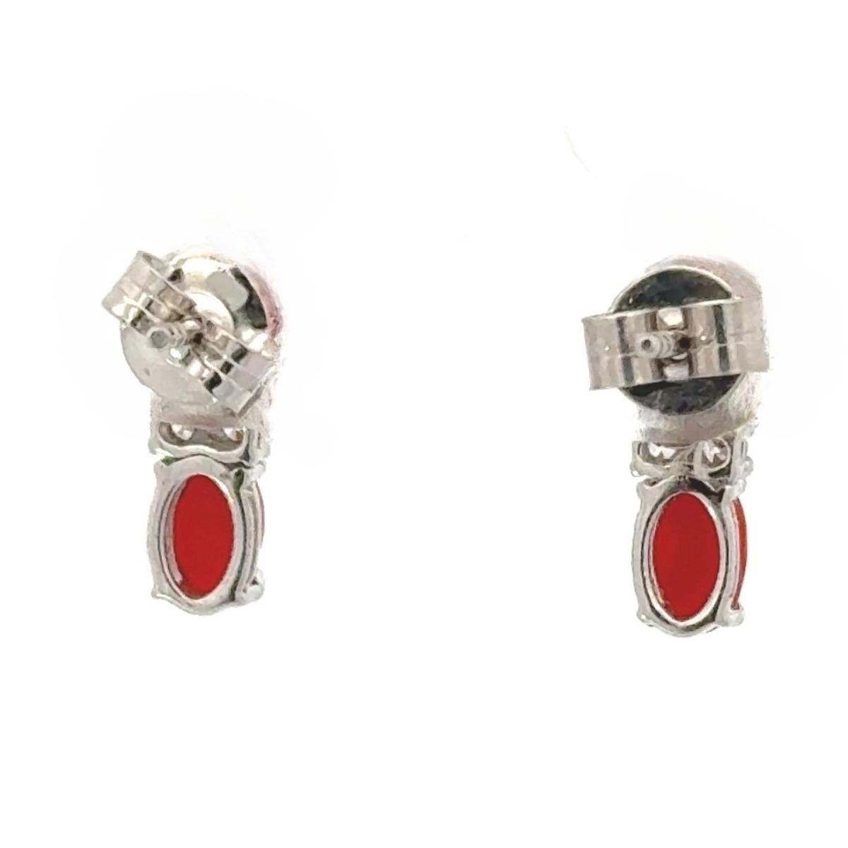 Natural Red Coral with CZ 925 Sterling Silver Earrings Stud for Women Gift For Sale 4
