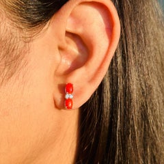 Natural Red Coral with CZ 925 Sterling Silver Earrings Stud for Women Gift