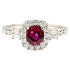 Natural Red Cushion Ruby and White Diamond 1.25 Carat TW Gold Cocktail Ring