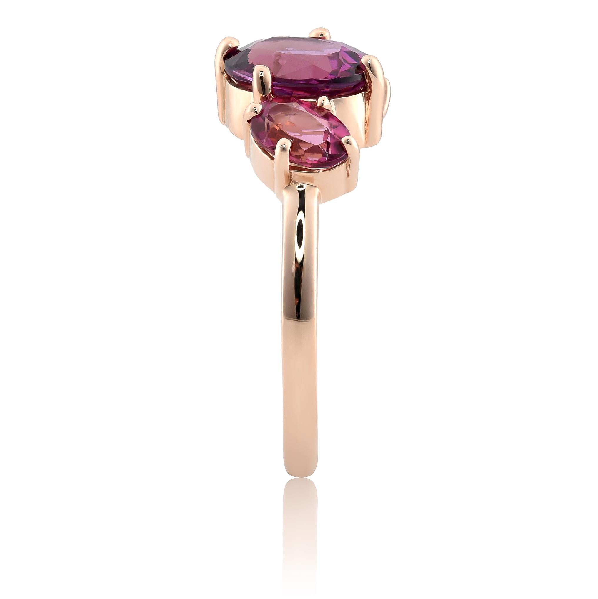 Natürlicher roter Granat, Amethyst, rosa Turmalin, Diamant 2,56 Karat TW in 14KRG Ring im Zustand „Neu“ in Los Angeles, CA