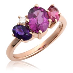 Natürlicher roter Granat, Amethyst, rosa Turmalin, Diamant 2,56 Karat TW in 14KRG Ring