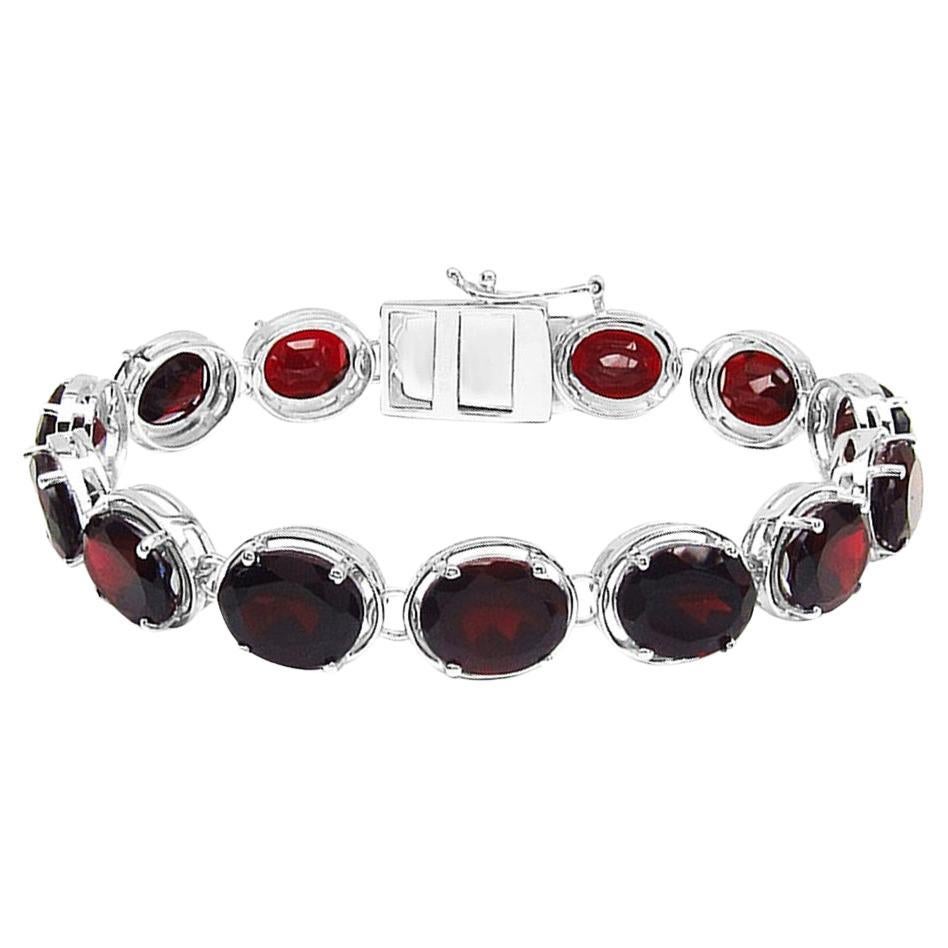 Natural Red Garnet Bracelet 35 Carats Sterling Silver