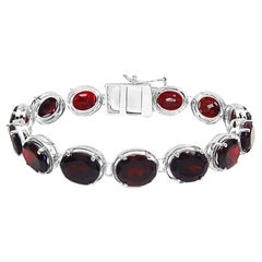 Natural Red Garnet Bracelet 35 Carats Sterling Silver