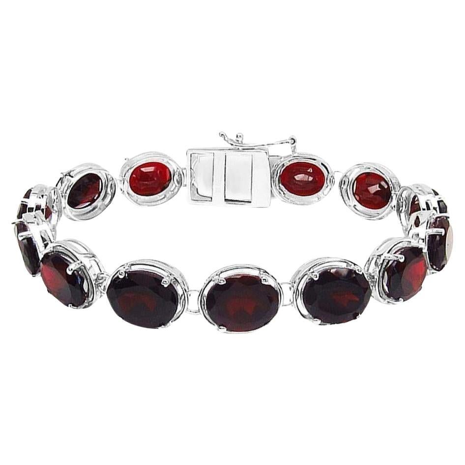 Natural Red Garnet Bracelet 35 Carats Sterling Silver
