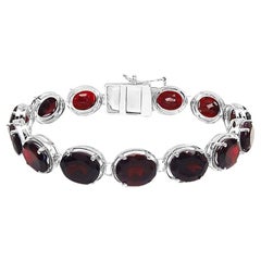 Pulsera Granate Rojo Natural 35 Quilates Plata de Ley