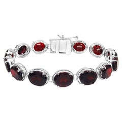 Natural Red Garnet Bracelet 35 Carats Sterling Silver
