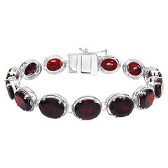 Pulsera Granate Rojo Natural 35 Quilates Plata de Ley