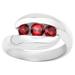 Anillo Bypass Granate Rojo Natural 0,75 Quilates Plata de Ley