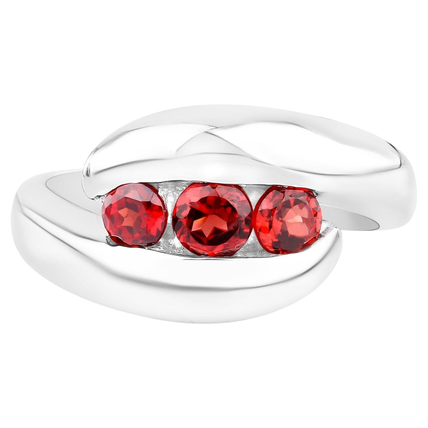 Natural Red Garnet Bypass Ring 0.75 Carats Sterling Silver