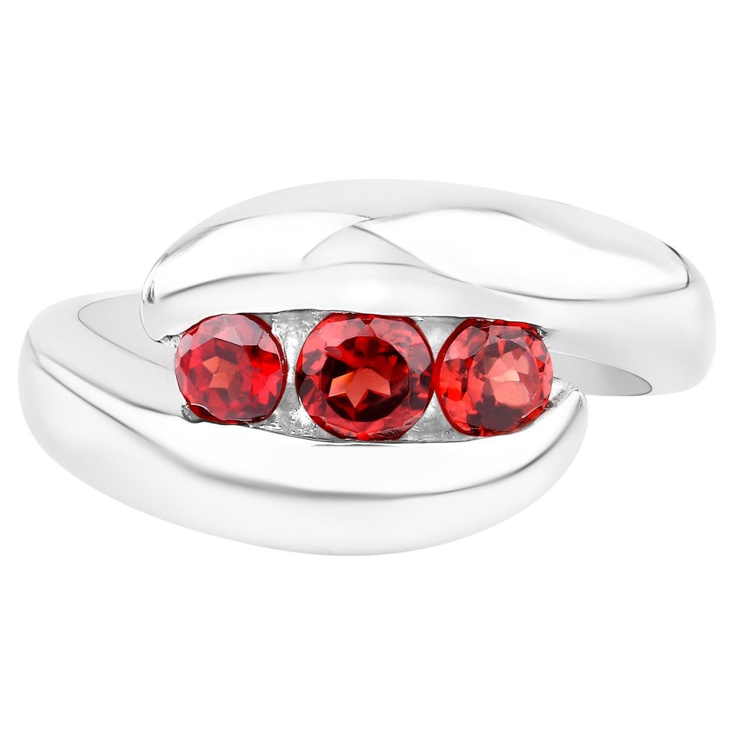 Anillo Bypass Granate Rojo Natural 0,75 Quilates Plata de Ley