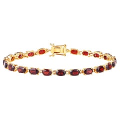 Bracciale Tennis con Granato Rosso Naturale 11 Carati Placcato Oro Giallo 14K A. Silver