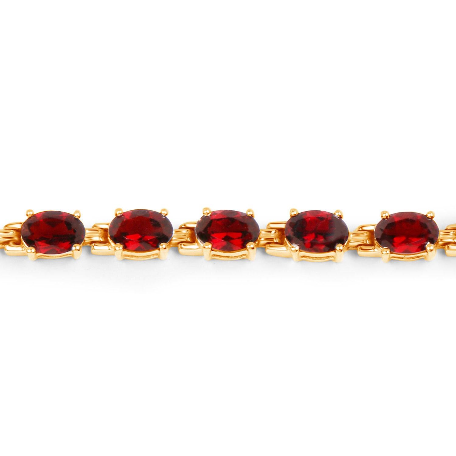 Bracciale Tennis con Granato Rosso Naturale 11 Carati Placcato Oro Giallo 14K A. Silver in vendita 1
