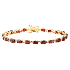Granate rojo natural Pulsera de tenis 11 quilates Plata chapada en oro amarillo de 14 quilates