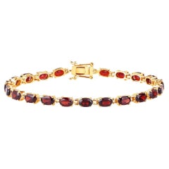 Natural Red Garnet Tennis Bracelet 11 Carats 14K Yellow Gold Plated Silver