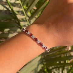 Natural Red Garnet Silver Tennis Bracelet with Zircon in Fine Jewelry for Her