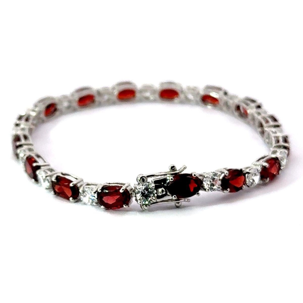 Natural Red Garnet Silver Tennis Bracelet with Zircon in Fine Jewelry for Her For Sale 3