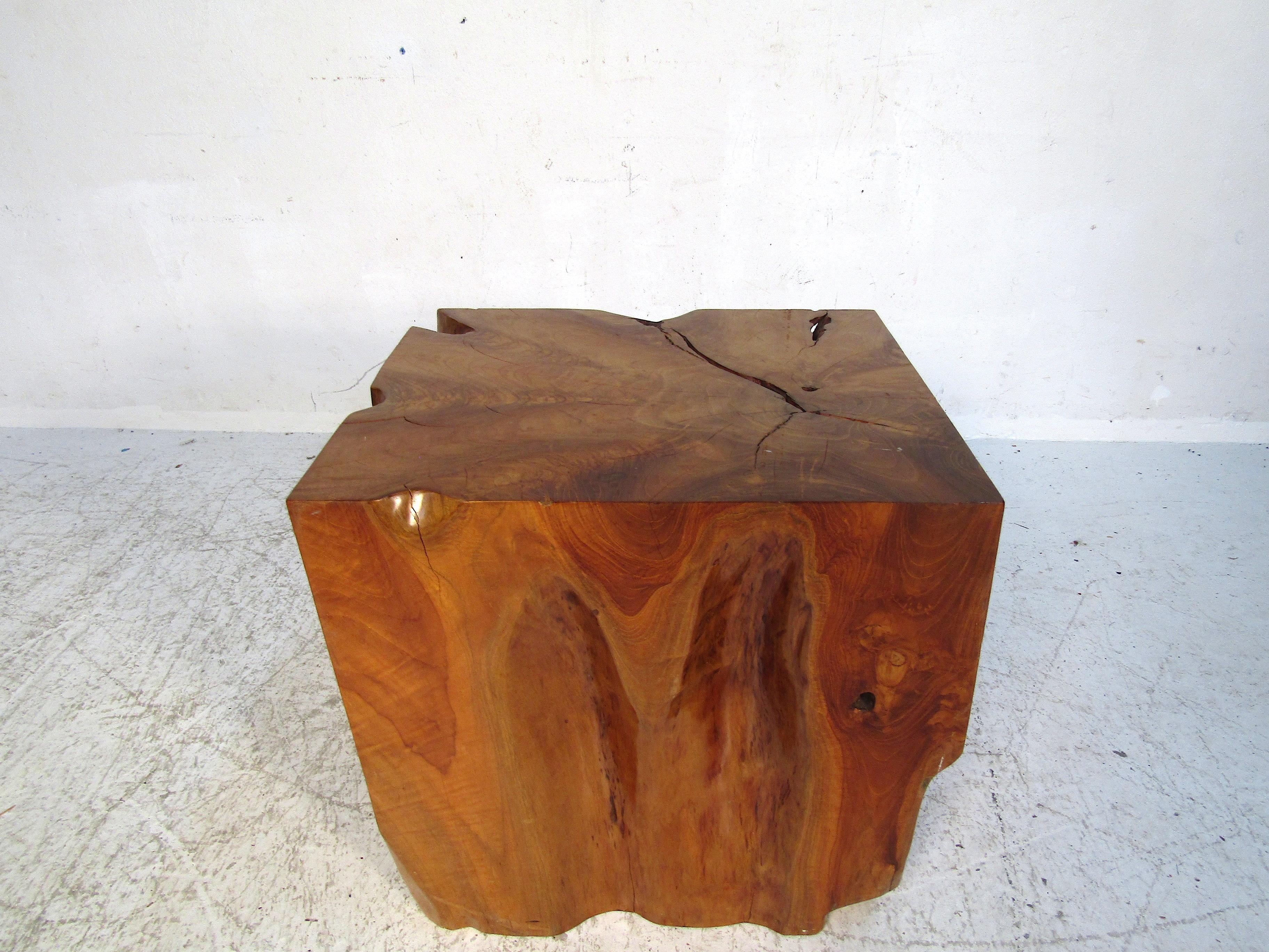 Mid-Century Modern Natural Red Oak Slab Side Table