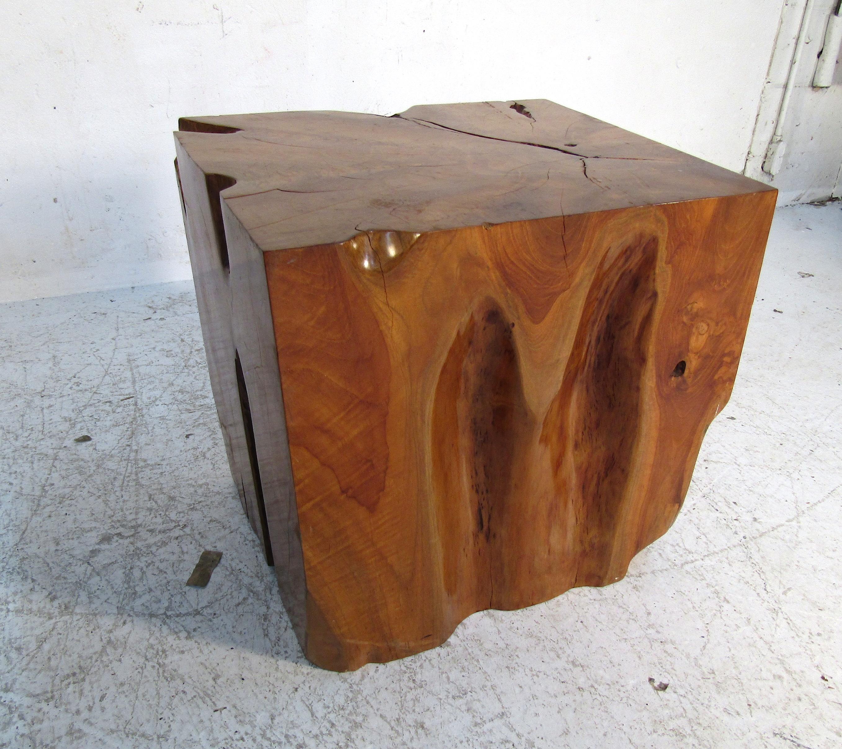 Hand-Crafted Natural Red Oak Slab Side Table