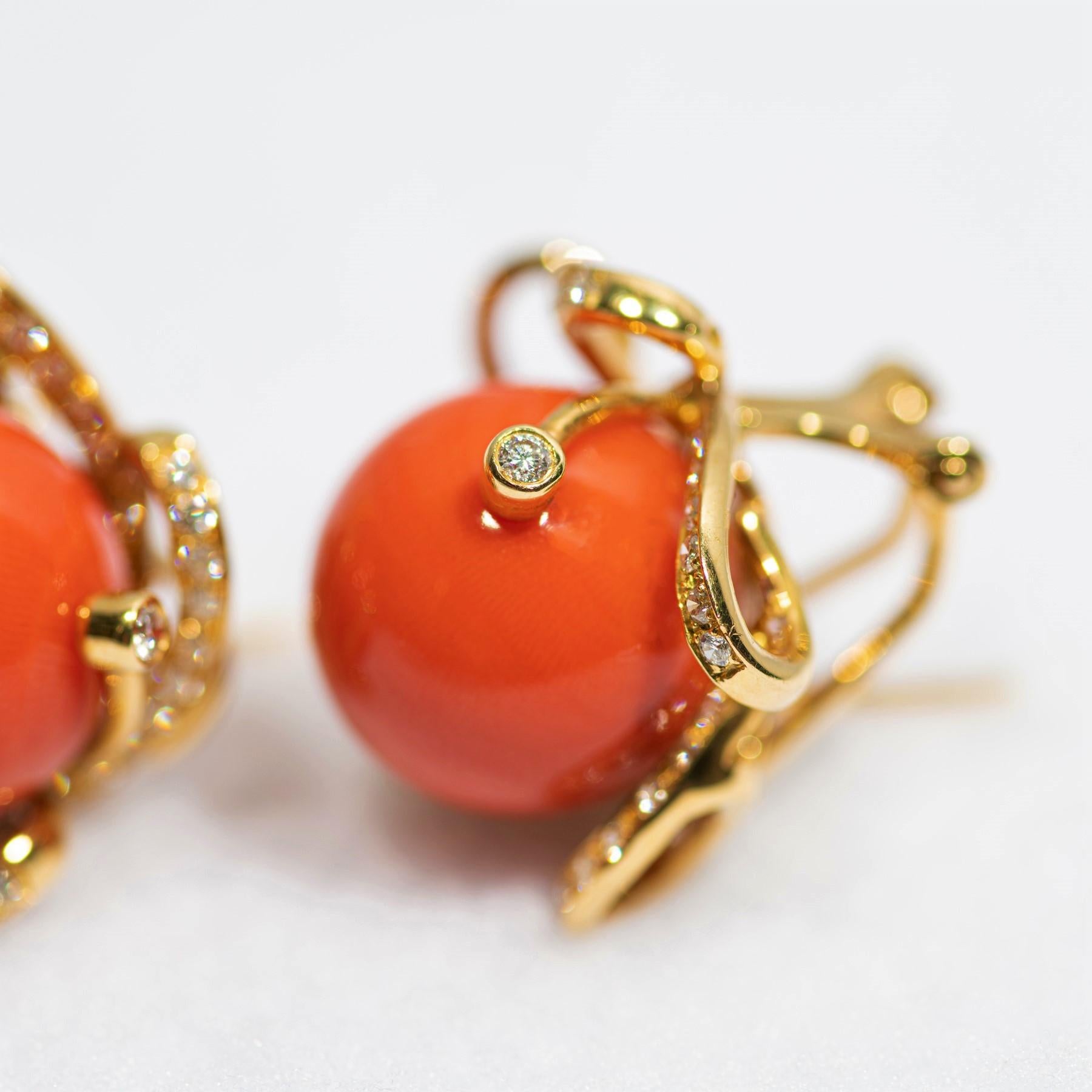 coral earrings in gold