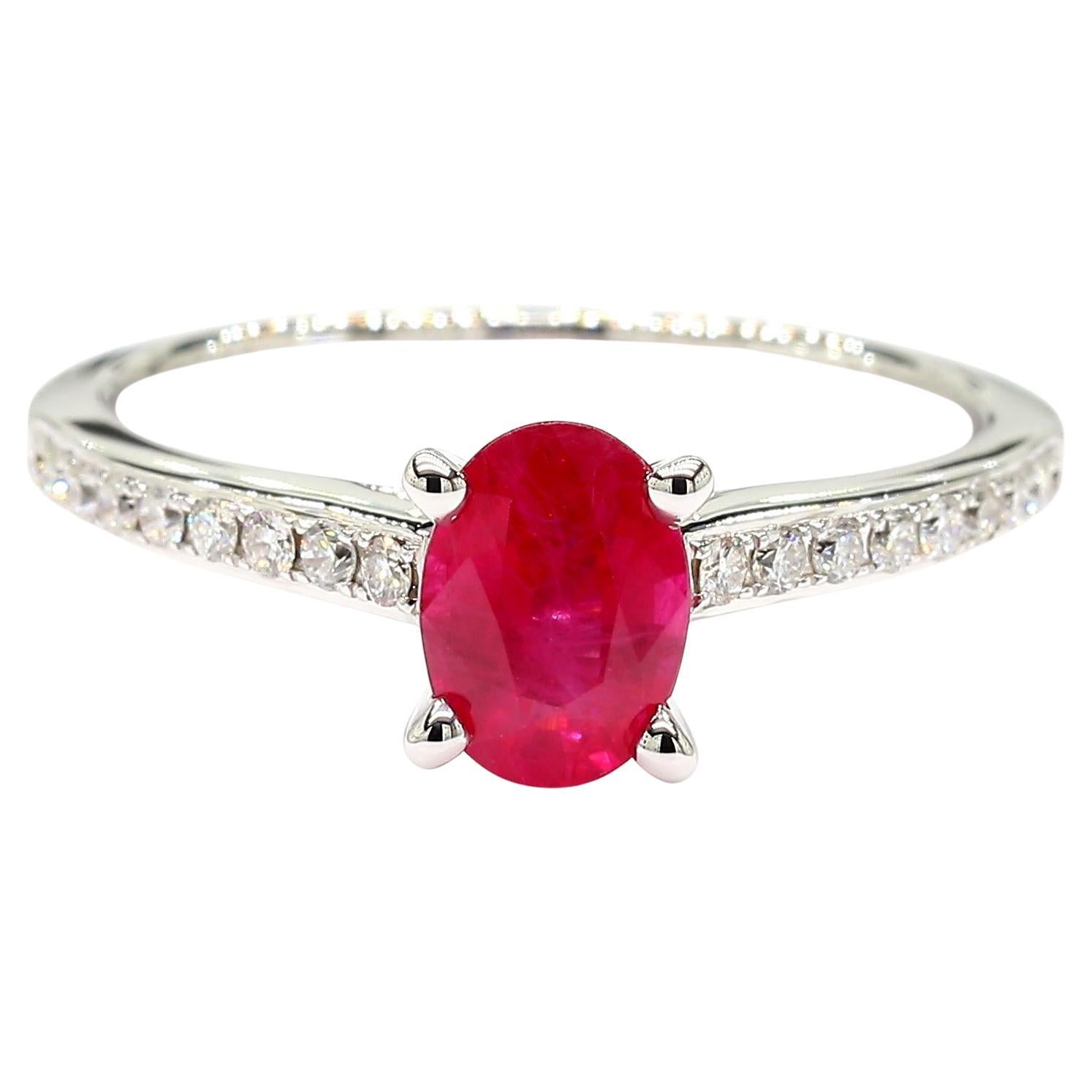 Natural Red Oval Ruby and White Diamond 1.06 Carat TW Gold Cocktail Ring