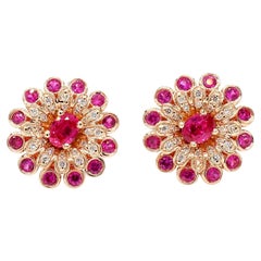 Pendientes de oro con rubí ovalado rojo natural y diamante blanco de 1.32 quilates TW
