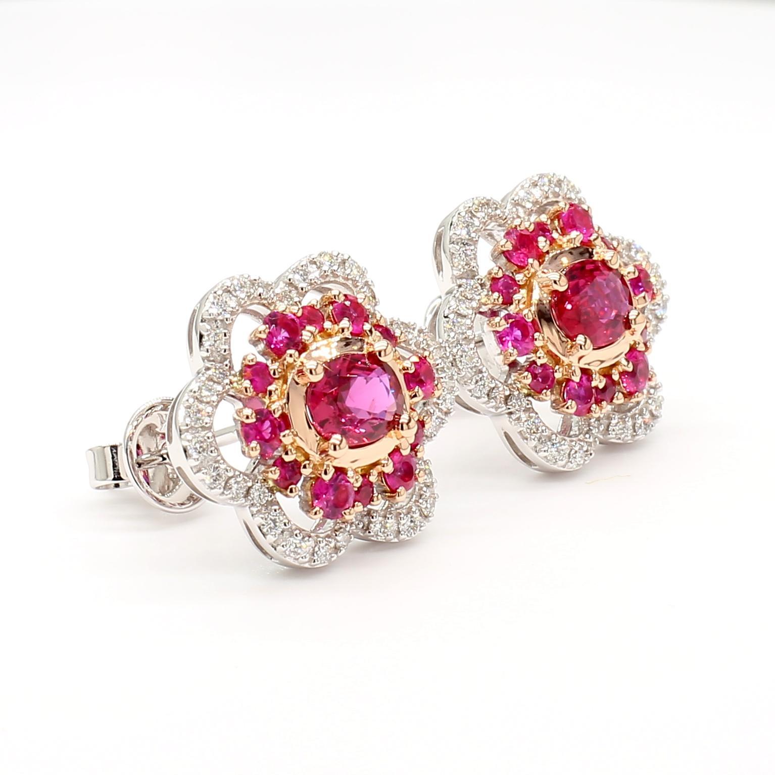 Pendientes de oro con rubí ovalado rojo natural y diamante blanco de 1,68 quilates TW Corte oval en venta