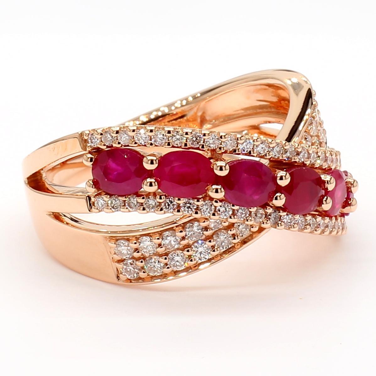 Oval Cut Natural Red Oval Ruby and White Diamond 2.04 Carat TW Gold Cocktail Ring For Sale