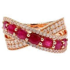 Natural Red Oval Ruby and White Diamond 2.04 Carat TW Gold Cocktail Ring