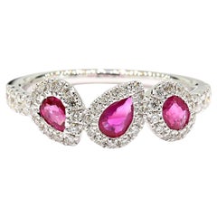Natural Red Pear Ruby and White Diamond 1.10 Carat TW Gold Cocktail Ring