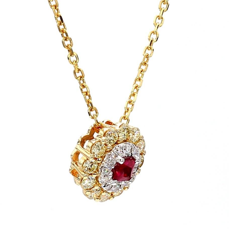 Colgante de gota de oro rojo natural de rubí princesa y diamante de 0,72 quilates TW Corte princesa en venta