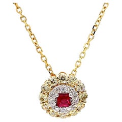 Natural Red Princess Ruby and Diamond 0.72 Carat TW Gold Drop Pendant