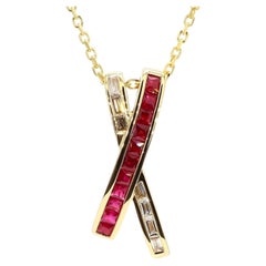 Natural Red Princess Ruby and White Diamond 1.00 Carat TW Gold Drop Pendant