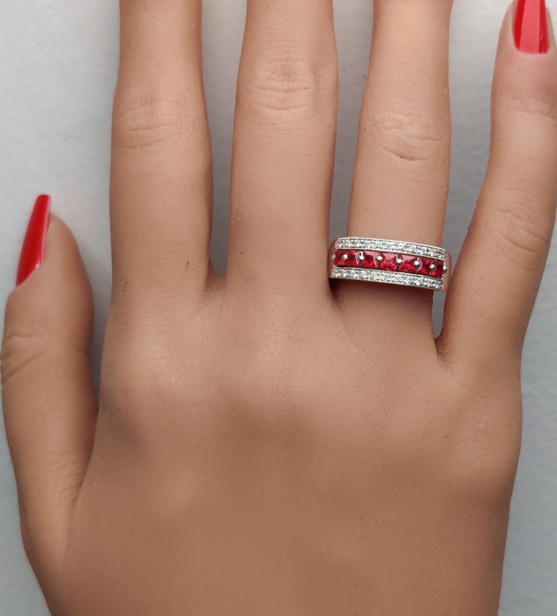 Natural Red Princess Ruby and White Diamond .96 Carat TW Gold Cocktail Band In New Condition For Sale In New York, NY
