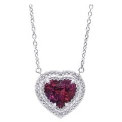 Natural Red-Purple Sapphire Stone 6.59 cts in Platinum Pendant w Dia /GIA Report