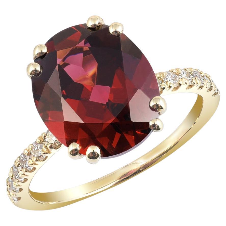 Natural Red Rhodolite Garnet Gemstone 5.77 carats in 14KYG Ring with Diamonds