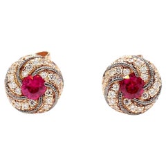 Natural Red Round Ruby and White Diamond 0.49 Carat TW Rose Gold Stud Earrings