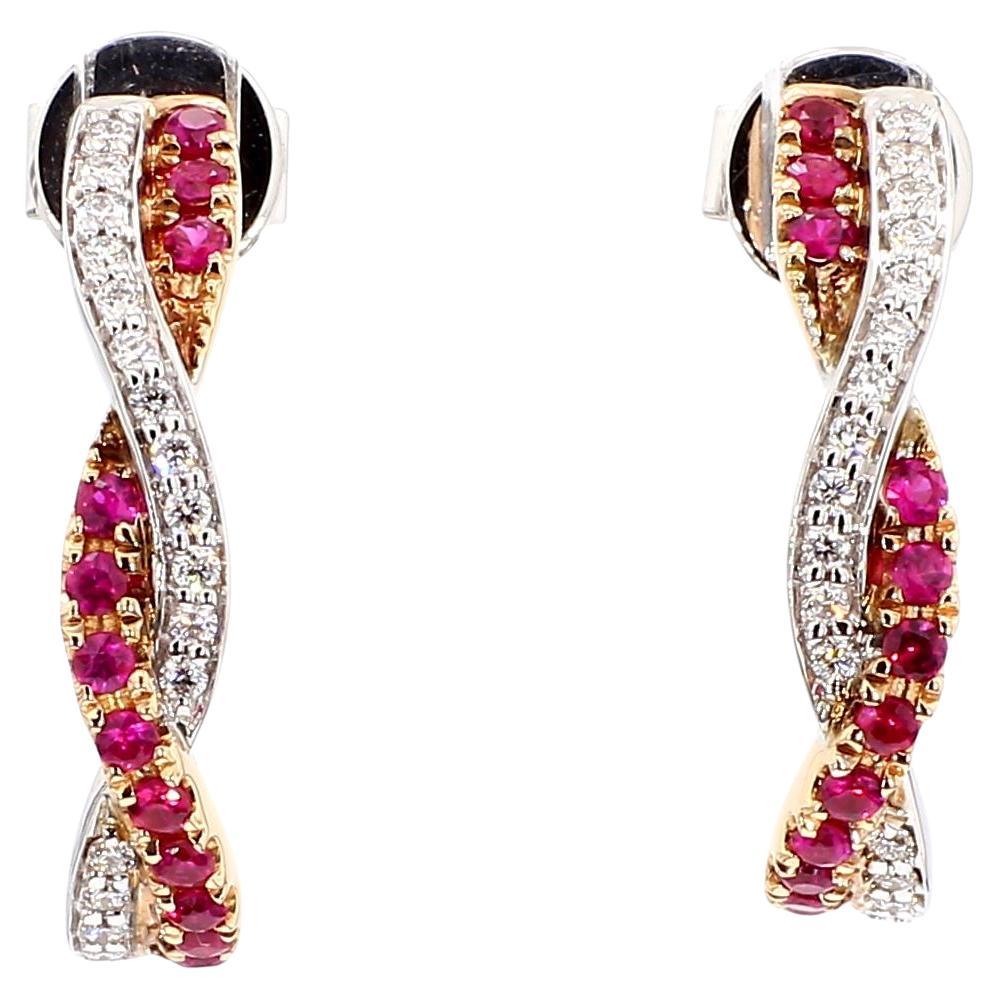 Orecchini a goccia in oro rosa con rubino tondo rosso naturale e diamante bianco da 0.53 carati TW