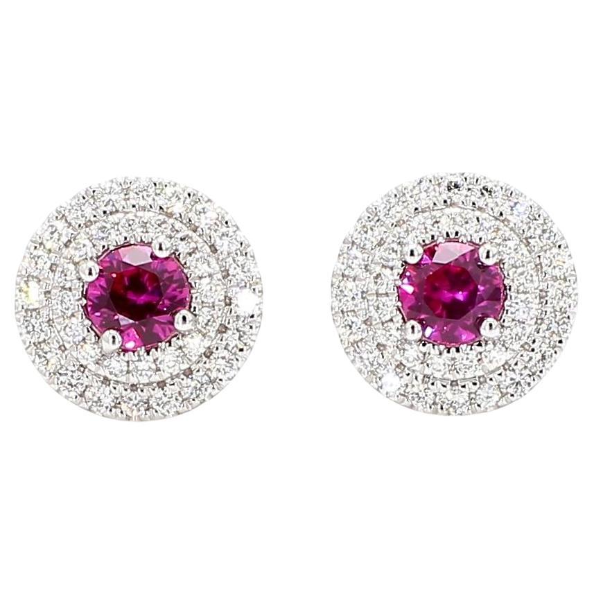 Orecchini con rubino rosso naturale e diamante bianco da 1.02 carati TW in oro bianco