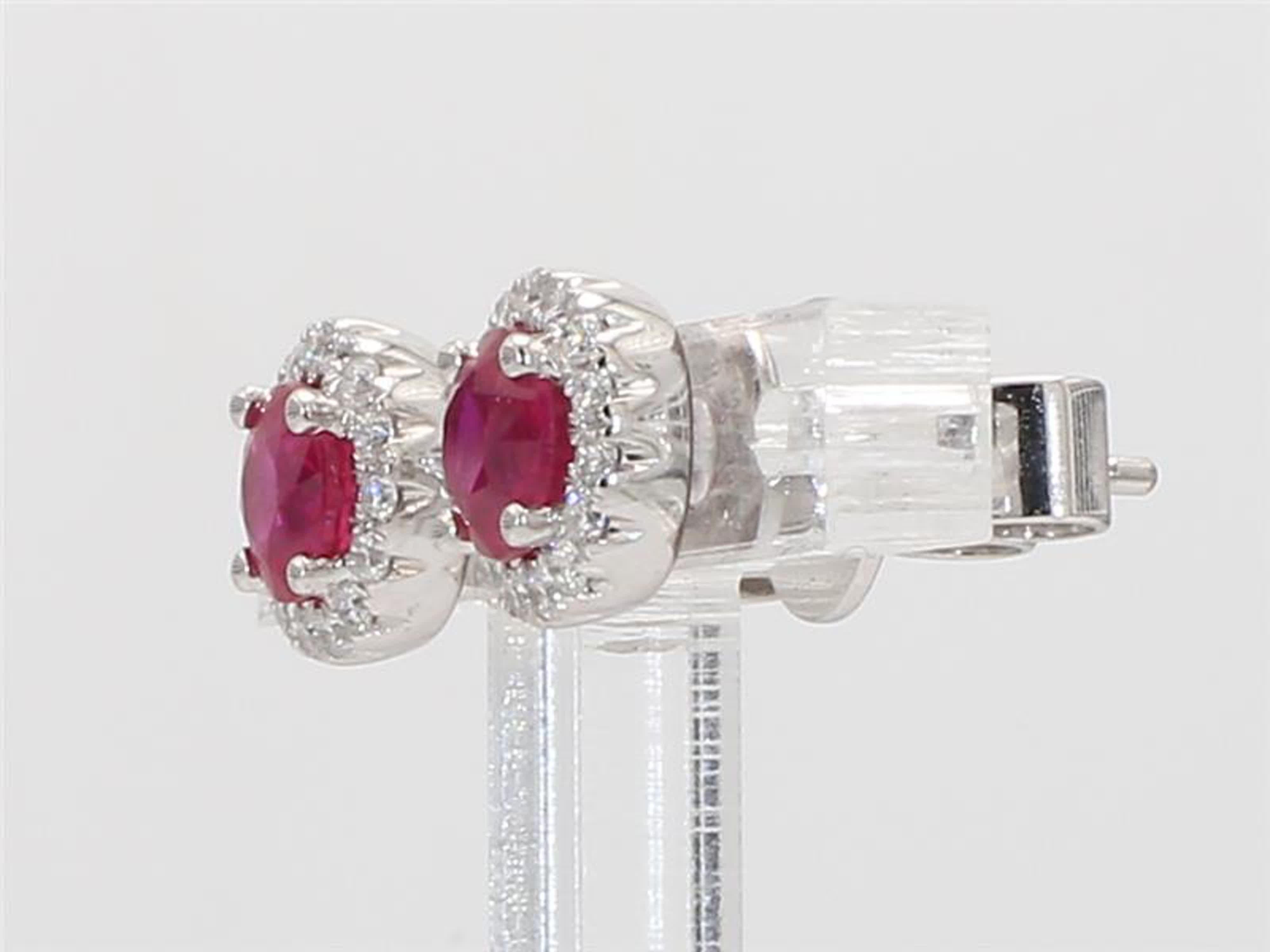 Contemporary Natural Red Round Ruby and White Diamond 1.16 Carat TW White Gold Stud Earrings