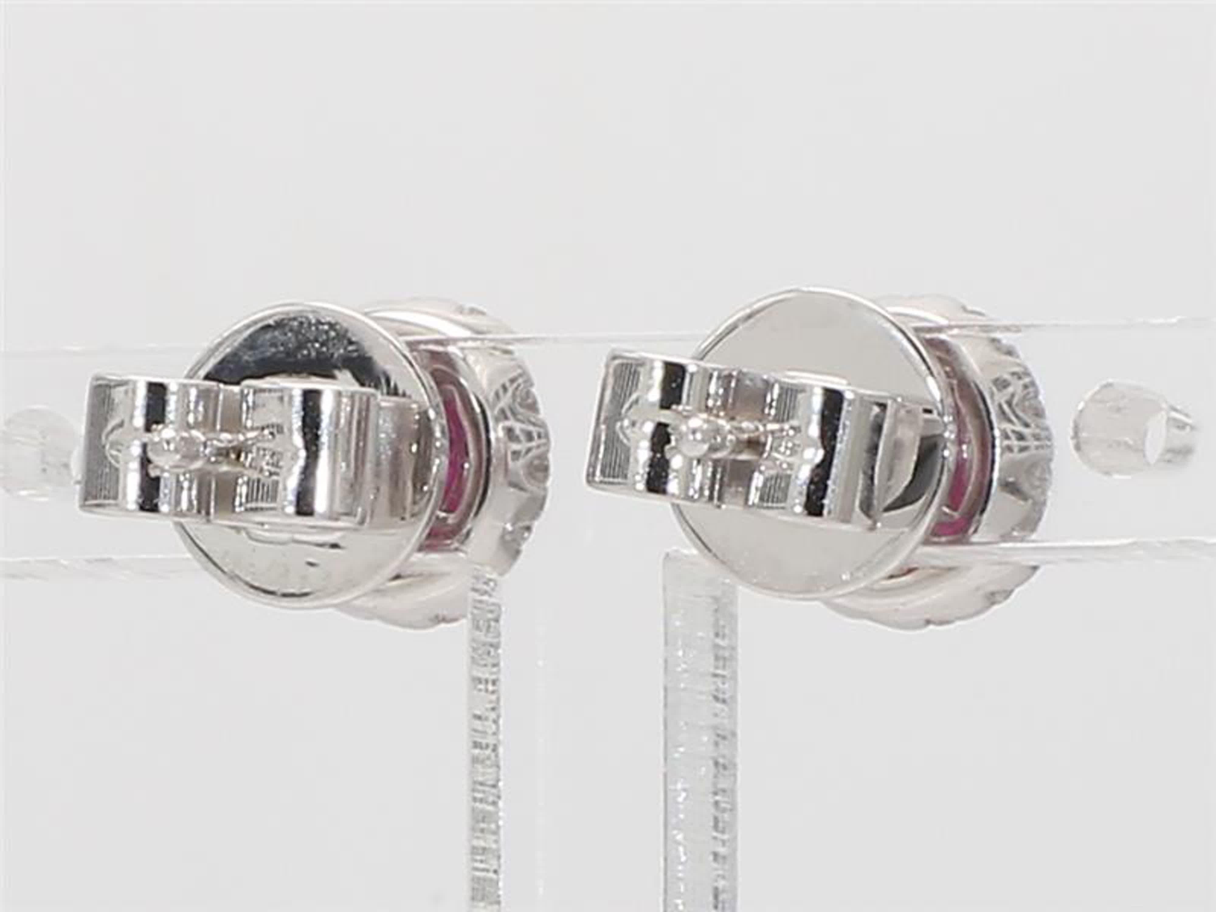 Natural Red Round Ruby and White Diamond 1.16 Carat TW White Gold Stud Earrings In New Condition In New York, NY