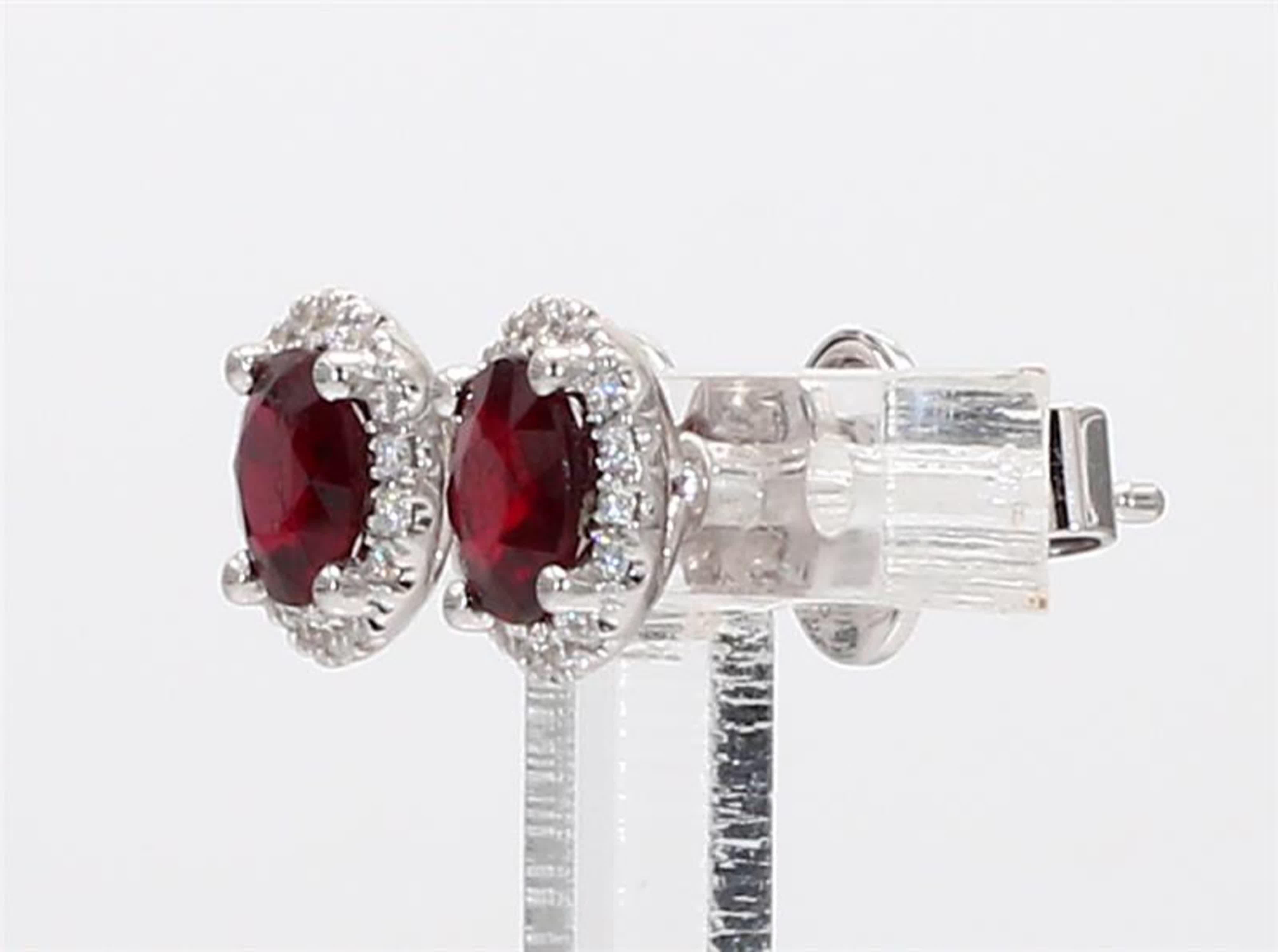 Contemporary Natural Red Round Ruby and White Diamond 1.41 Carat TW White Gold Stud Earrings