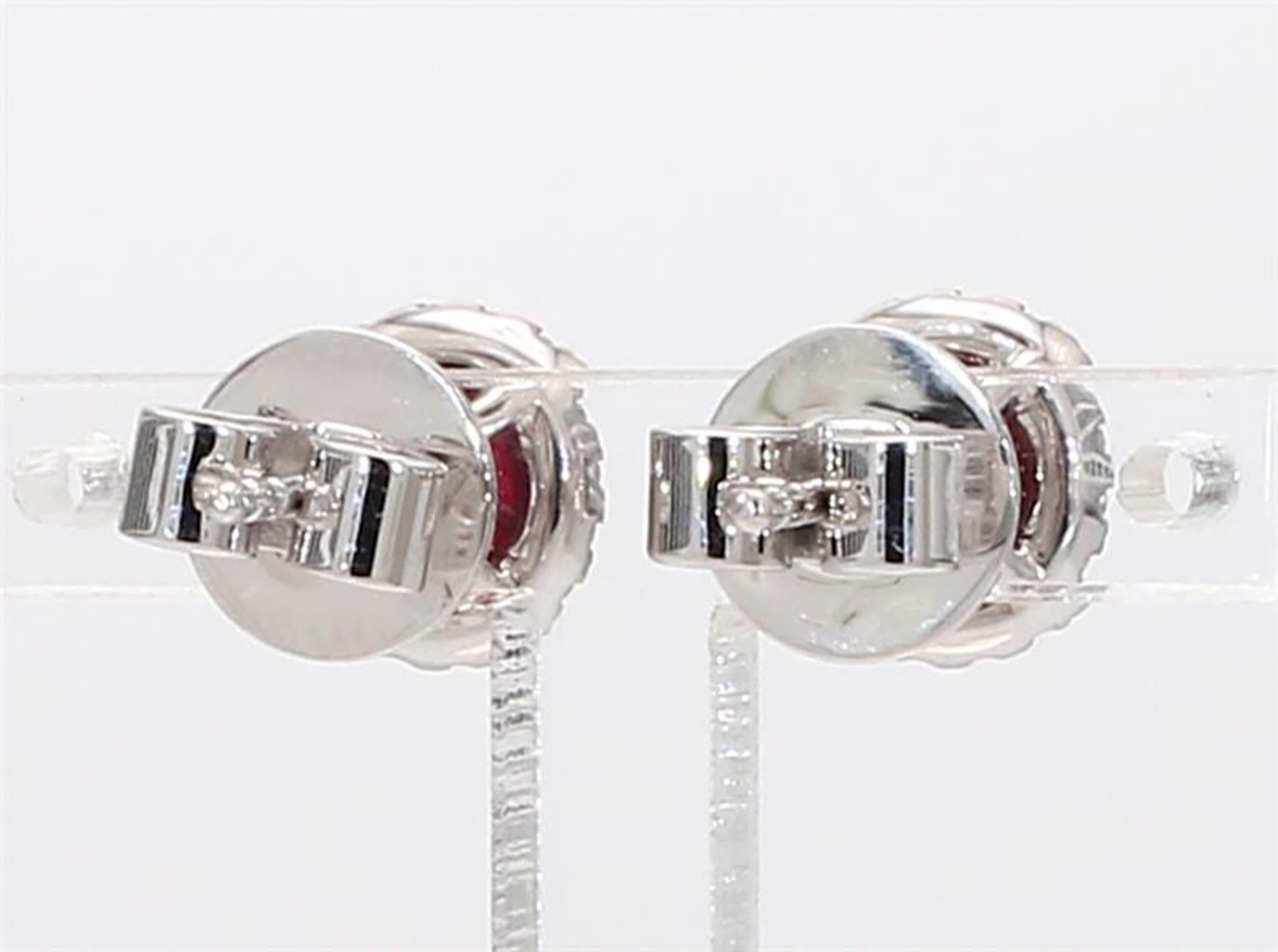 Natural Red Round Ruby and White Diamond 1.41 Carat TW White Gold Stud Earrings In New Condition In New York, NY