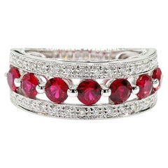 Natural Red Round Ruby and White Diamond 1.69 Carat TW Gold Cocktail Band