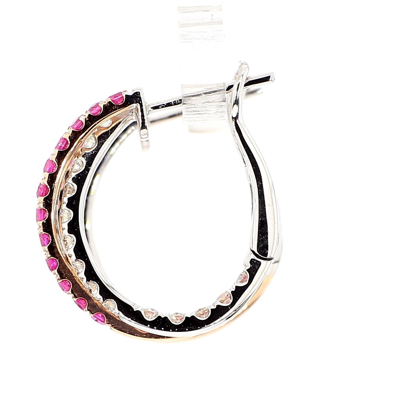 Boucles d'oreilles pendantes en or rose, rubis rond rouge naturel et diamant blanc de 2.01 carat poids total en vente 2